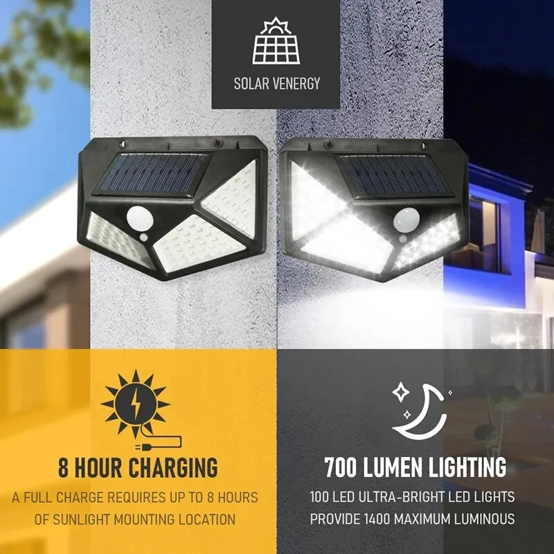 Outdoor Lighting Motion Sensor - Lampada solare multifunzionale da 100 LED